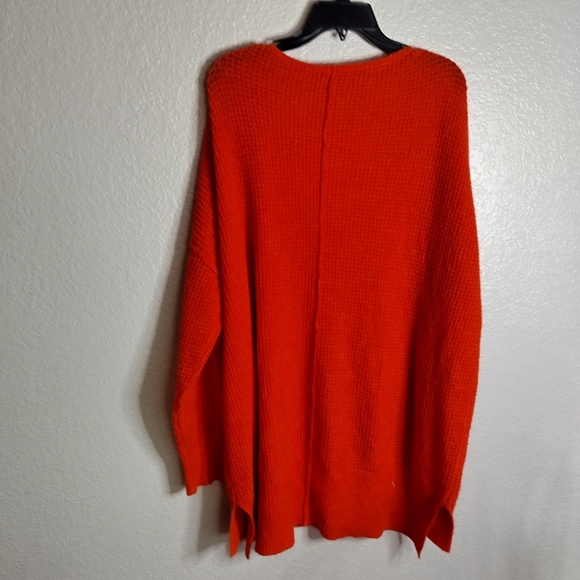 free people intimately oversized orange Deep V Neck sweater Sz S - Picture 5 of 5